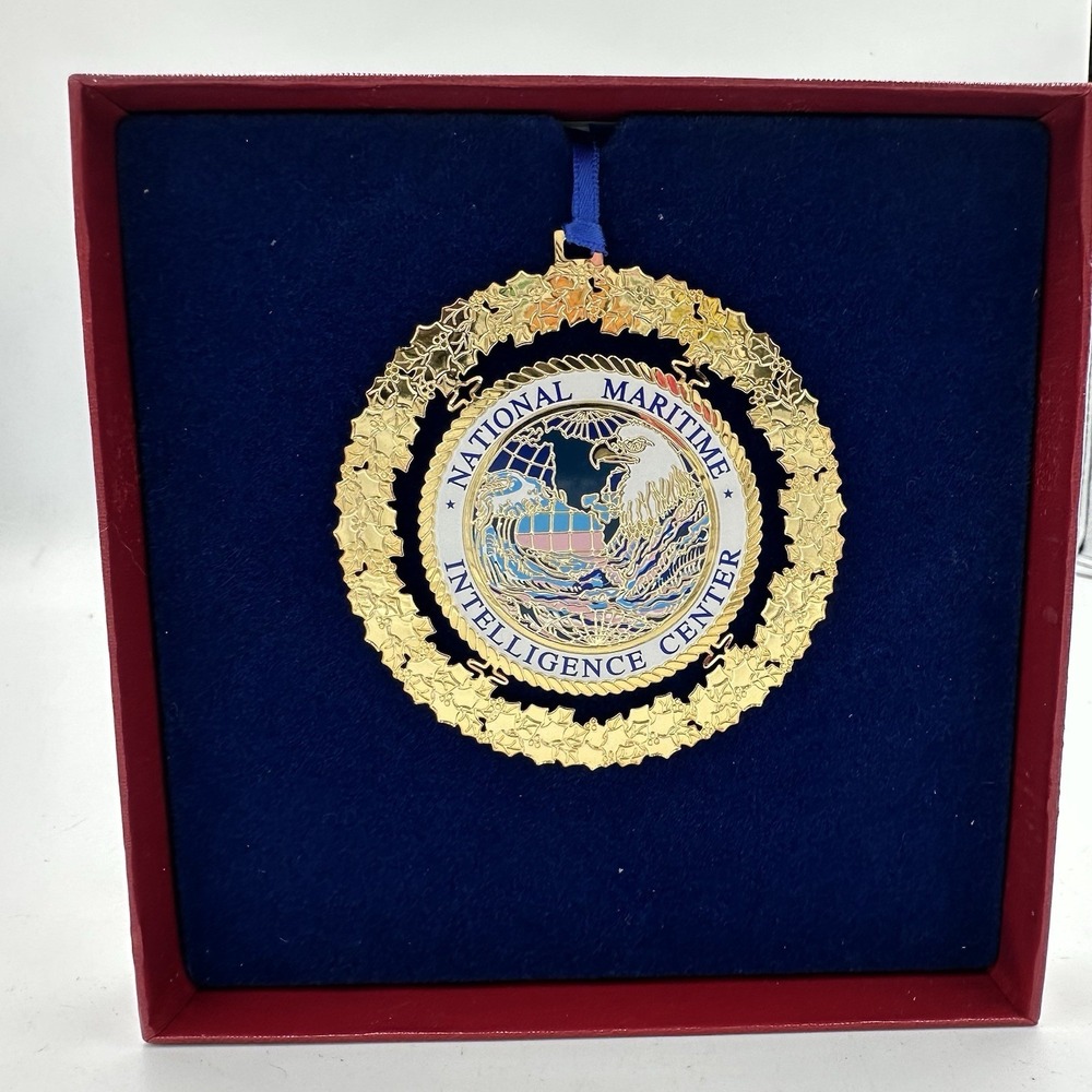 National Maritime Intelligence Center NMIC Holiday Ornament Gold‎ Enamel Boxed